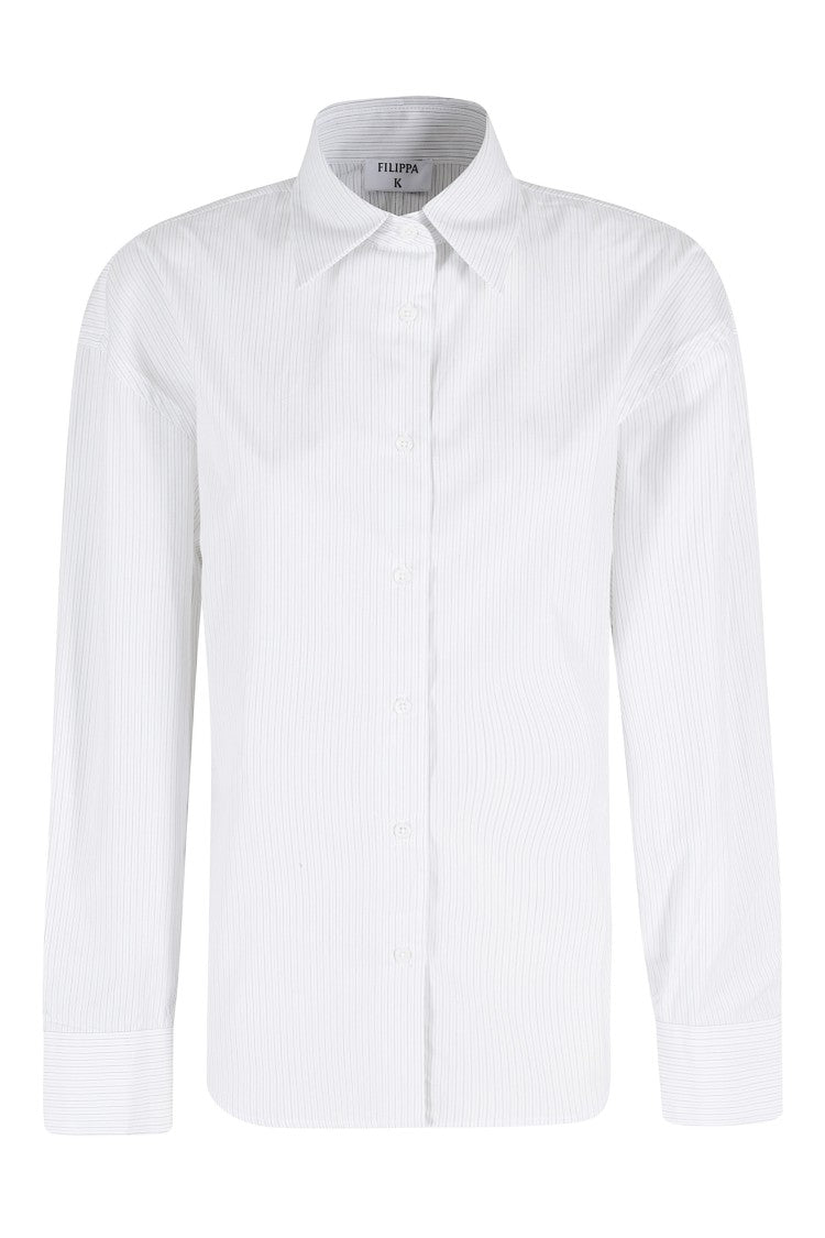Filippa K White Hourglass Pinstripe Black-Striped Cotton Shirt