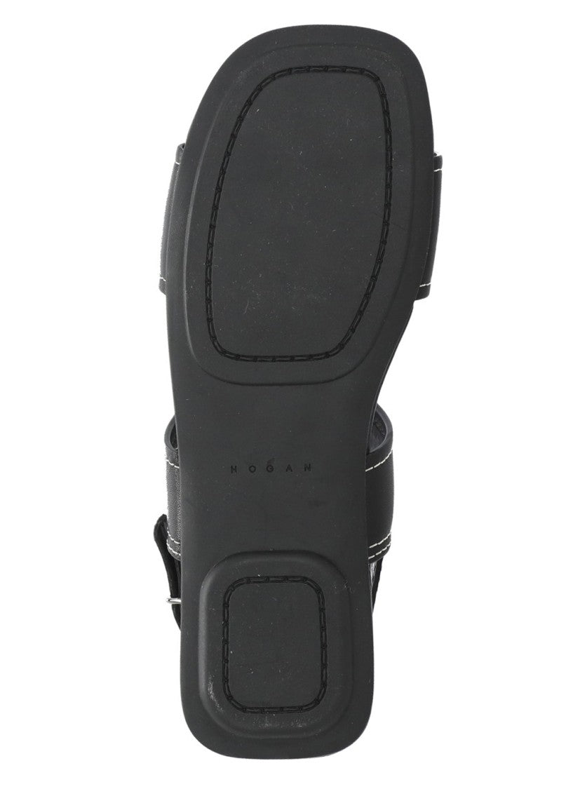 Hogan Black H685 Embossed H Sandals