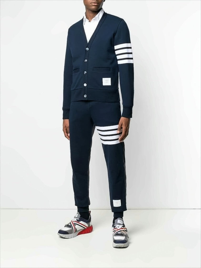 Thom Browne Cropped Blue Cardigan With Deep V-Neck And Signature Stripes