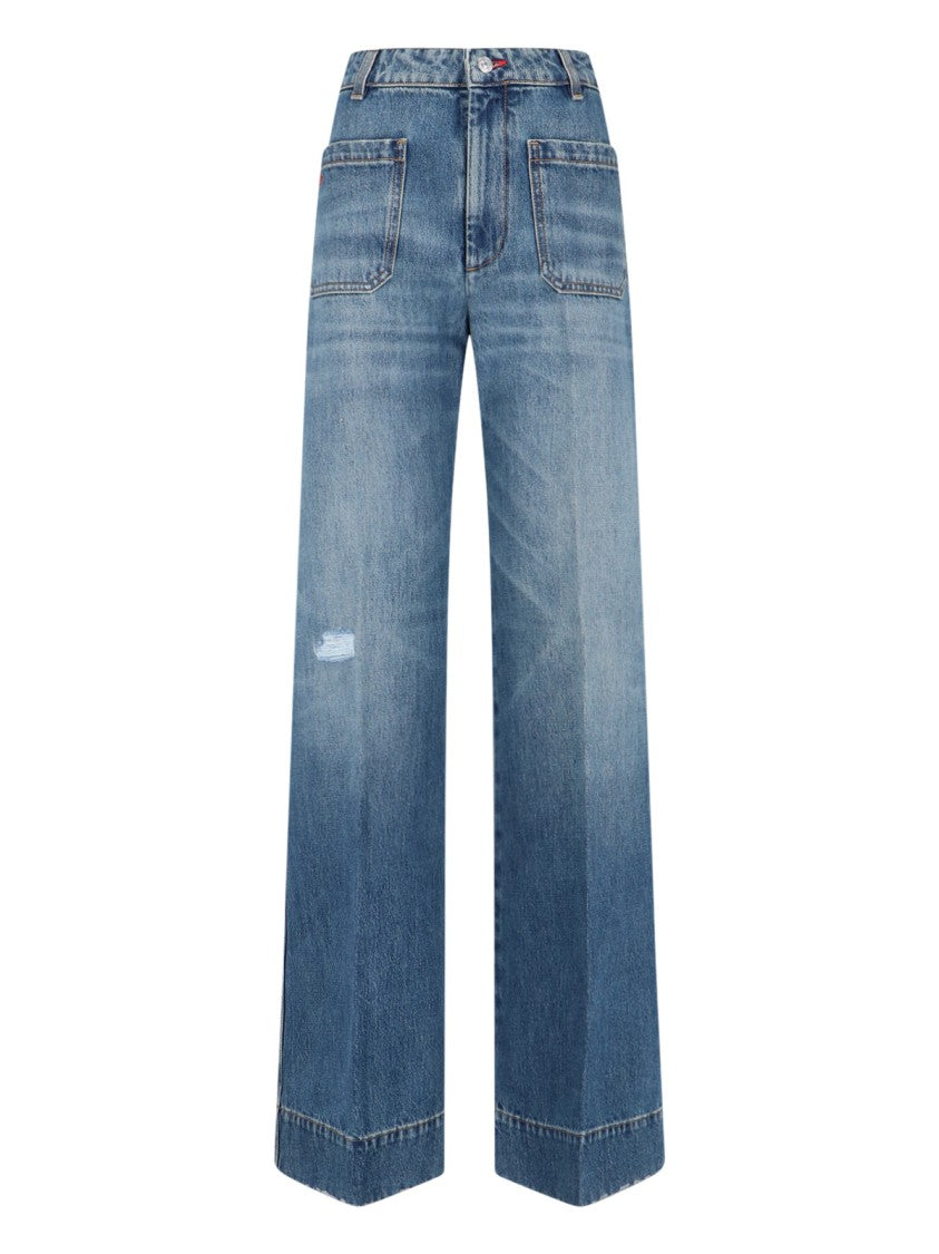 Victoria Beckham High-Waisted Wide-Leg Jeans With Embroidered Logo