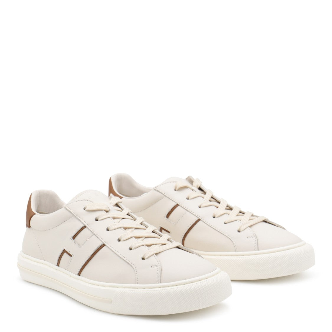 Hogan White And Brown Leather H691 Sneakers