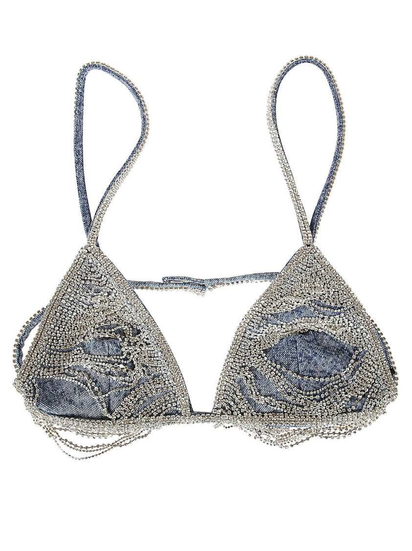 Retrofête Triangle Cup Bra In Distressed Denim