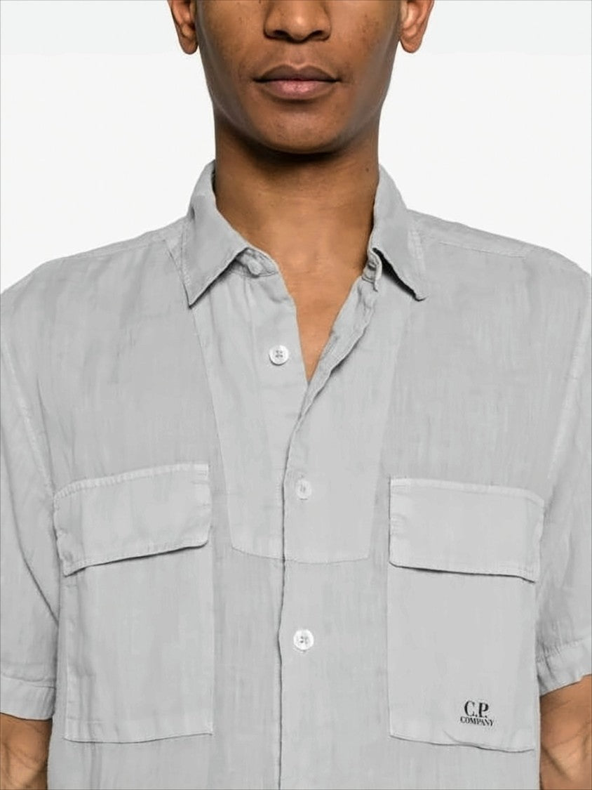 C.P. Company Short-Sleeved Linen Shirt With Button-Down Closure