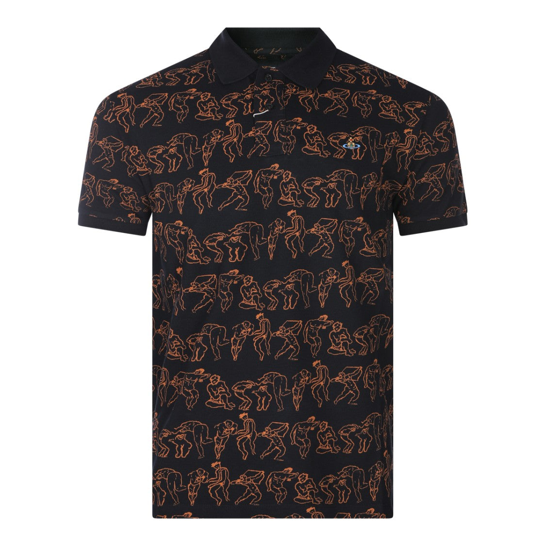 Vivienne Westwood Polo Shirt With Abstract Line Drawings In Warm Orange