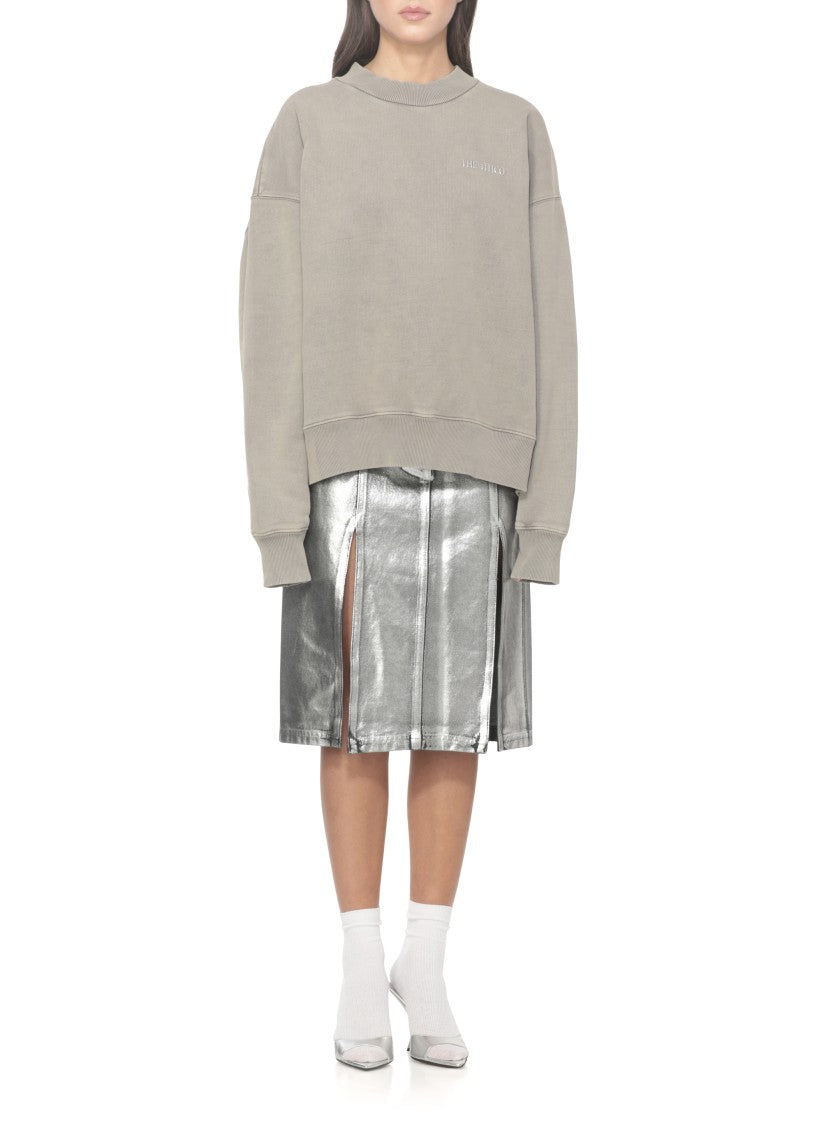 The Attico Taupe Grey Cotton Sweatshirt With Front Relief Logo