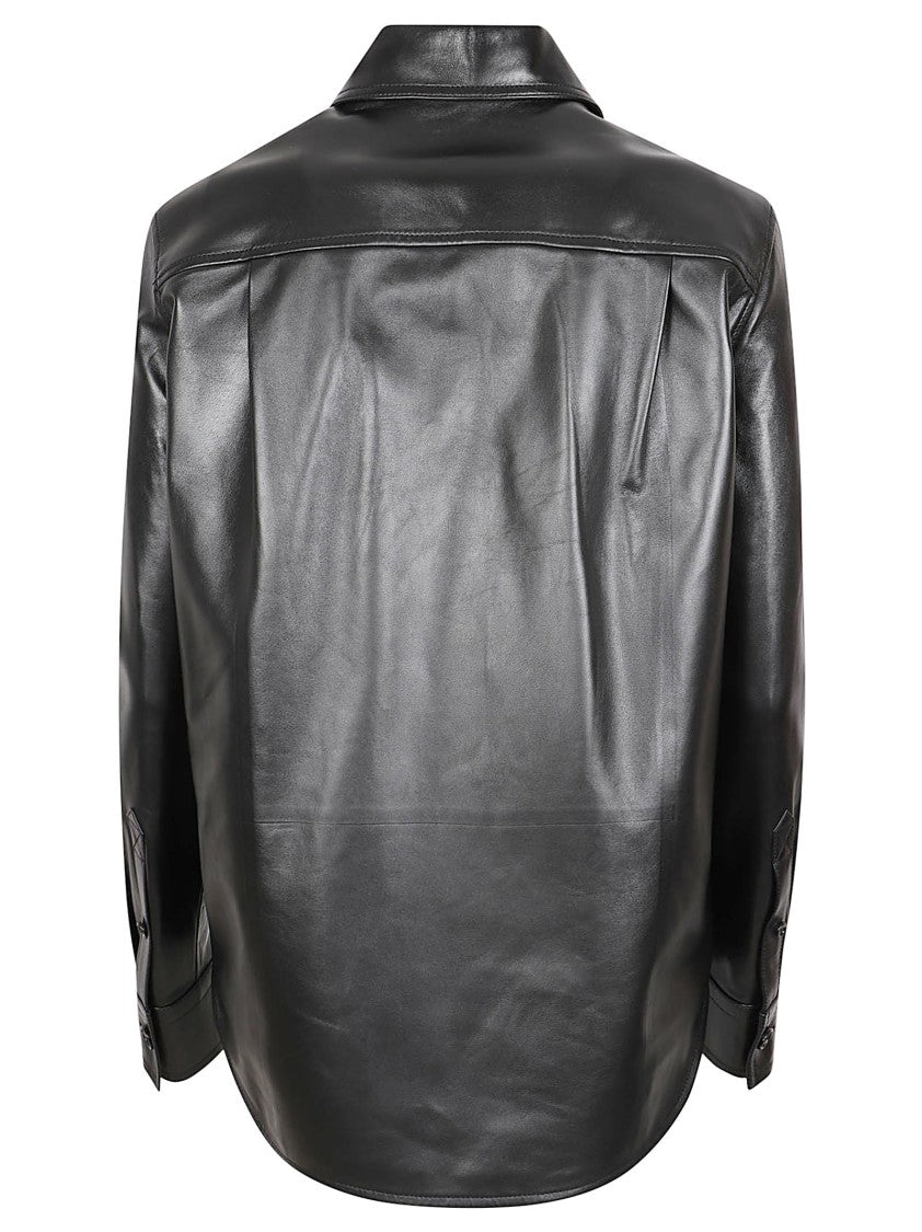 Bottega Veneta Glossy Woven Lambskin Leather Shirt