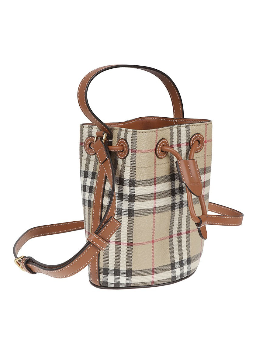 Burberry Coated Canvas Bucket Bag With Burberry Check Pattern