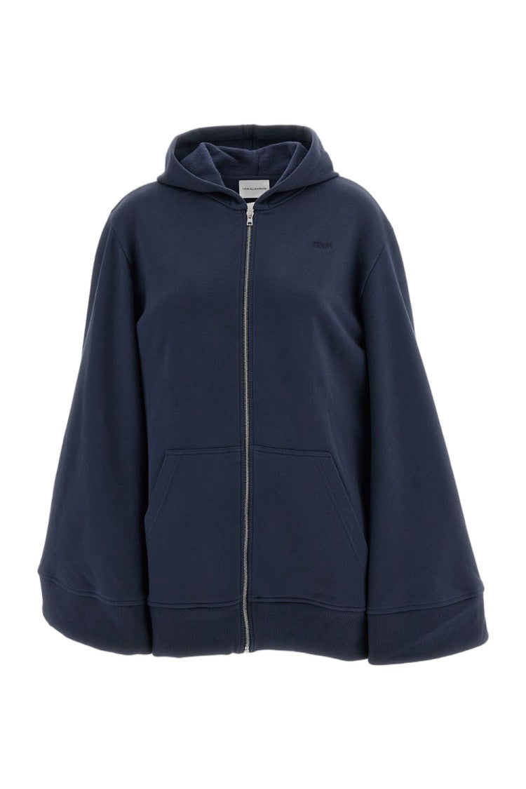 7 For All Mankind Blue Brushed Cotton Zip-Up Oversized Hoodie