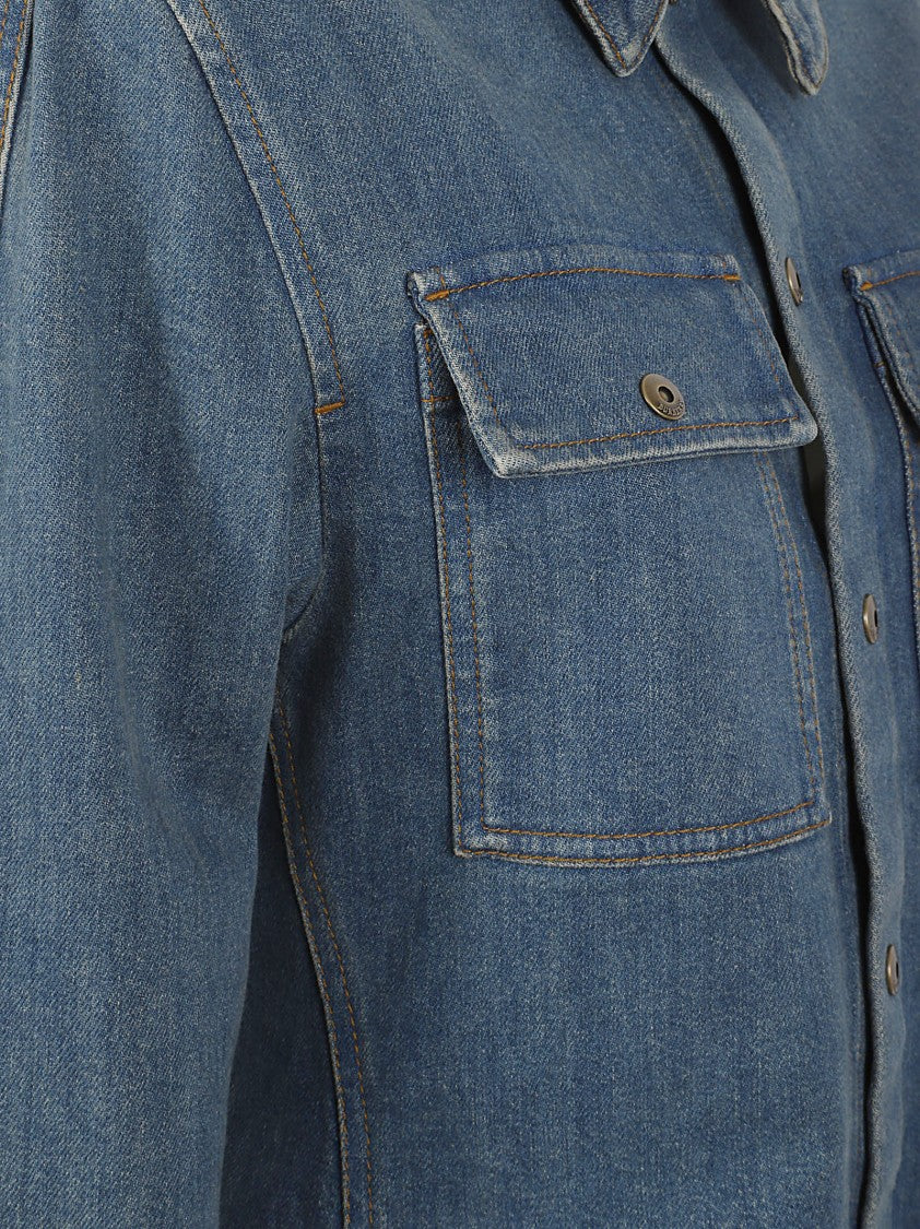 Burberry Fitted Denim Top With Peplum Hem