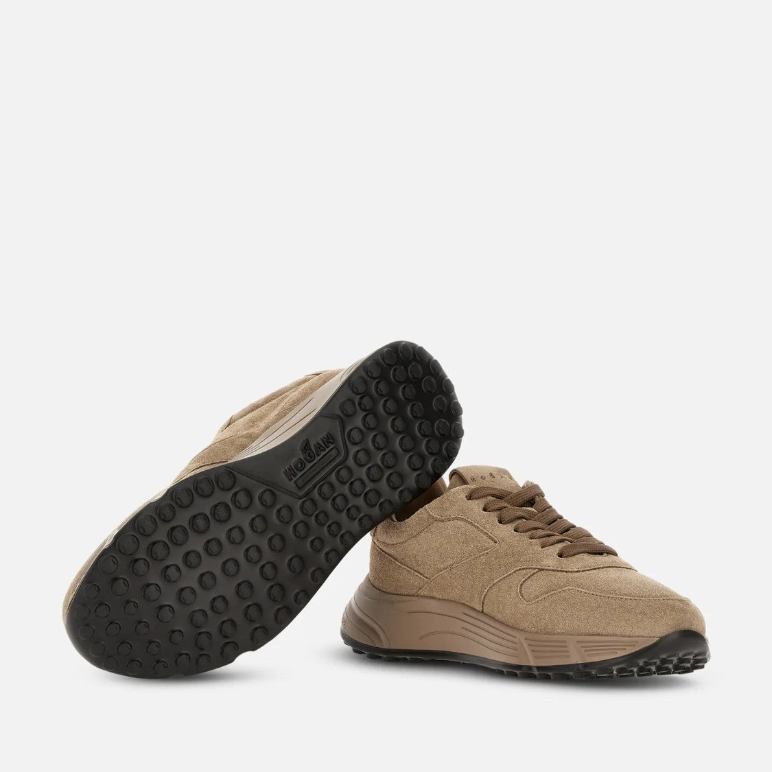 Hogan Refined Beige Calfskin Sneakers With Sculpted Sole