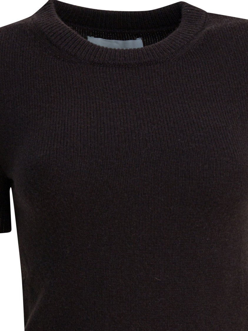 Sa Su Phi Short-Sleeved Cashmere Knit Top With Ribbed Trims