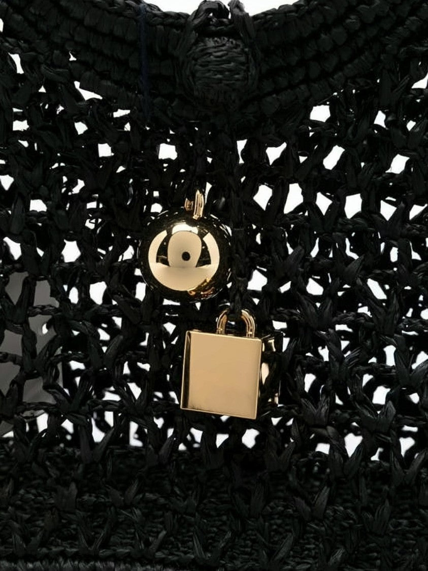 Jacquemus Intricately Woven Raffia Tote Bag With Gold-Tone Charms