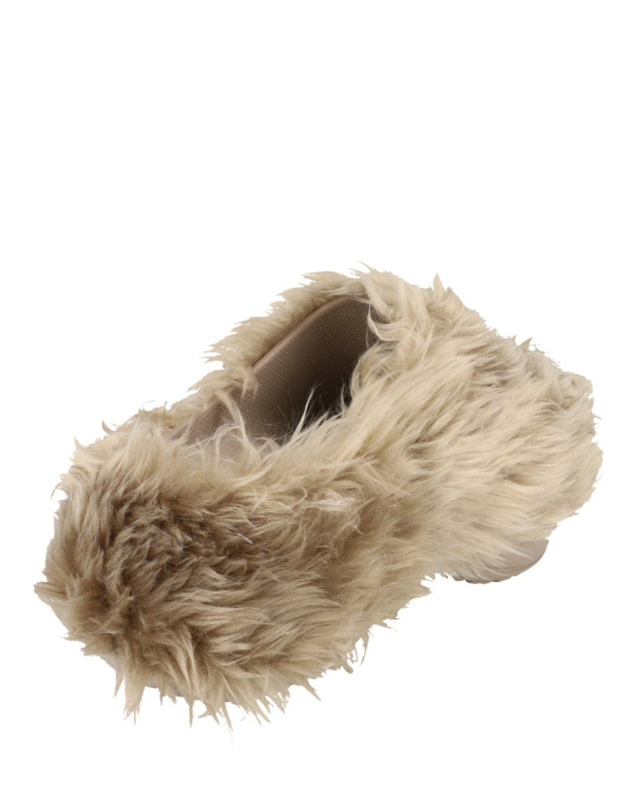 Balenciaga Plush Faux-Fur Mules With Block Heel And Embossed Branding