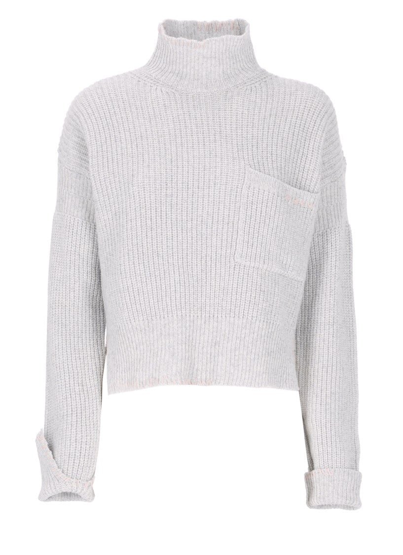 Marni High Neck Virgin Wool Sweater With Asymmetric Hem
