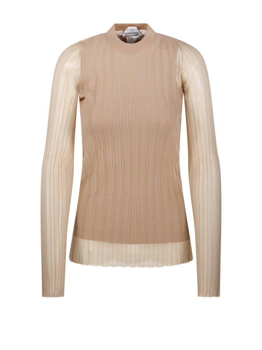 Max Mara Ribbed Sweater With Semi-Sheer Long Sleeves