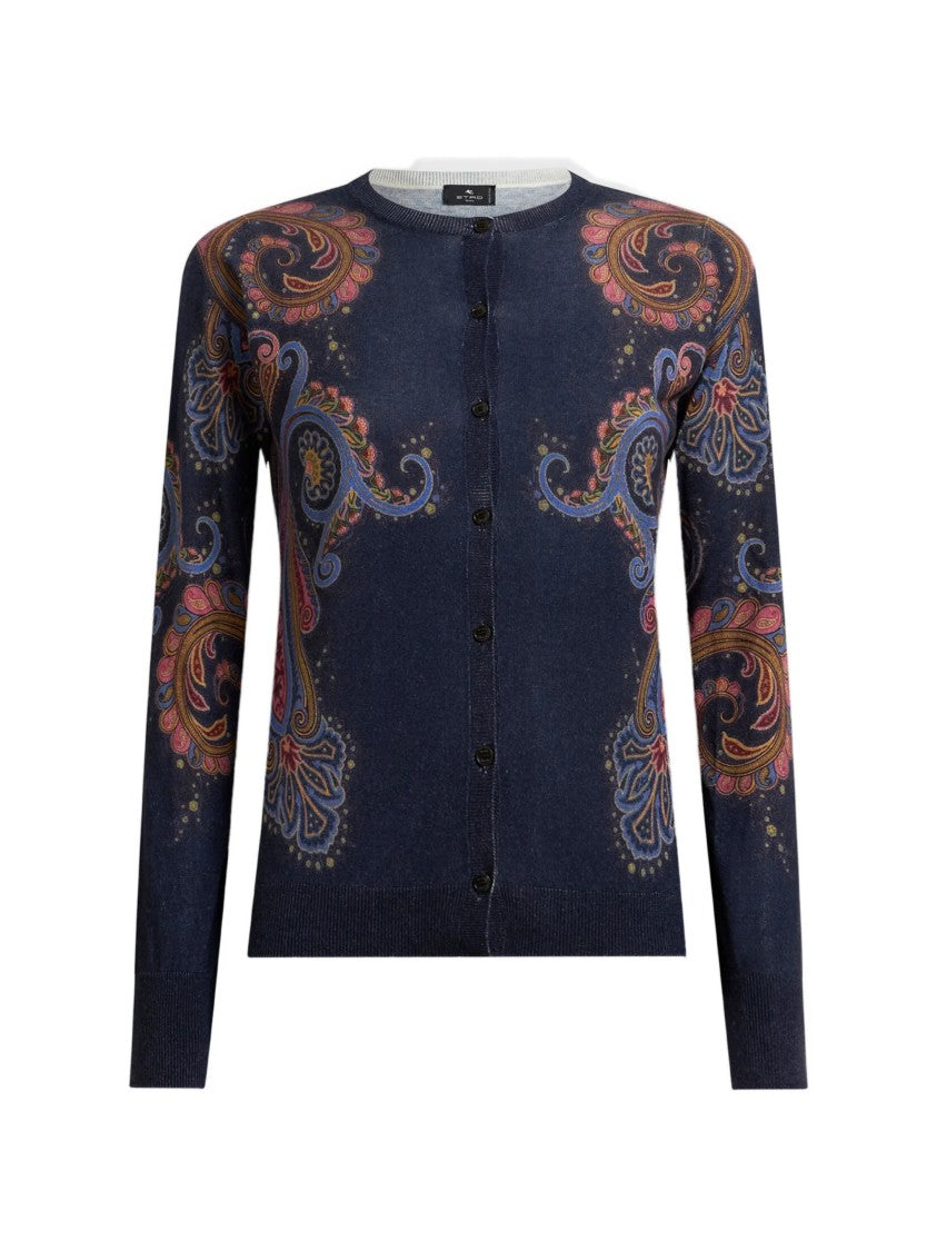 Etro Navy Paisley-Patterned Knit Cardigan