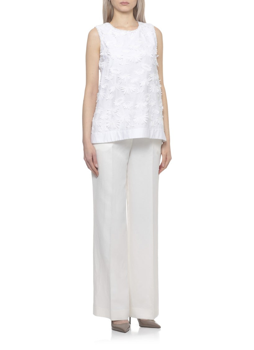 Parosh White Cubo26 Relief Floral Blouse