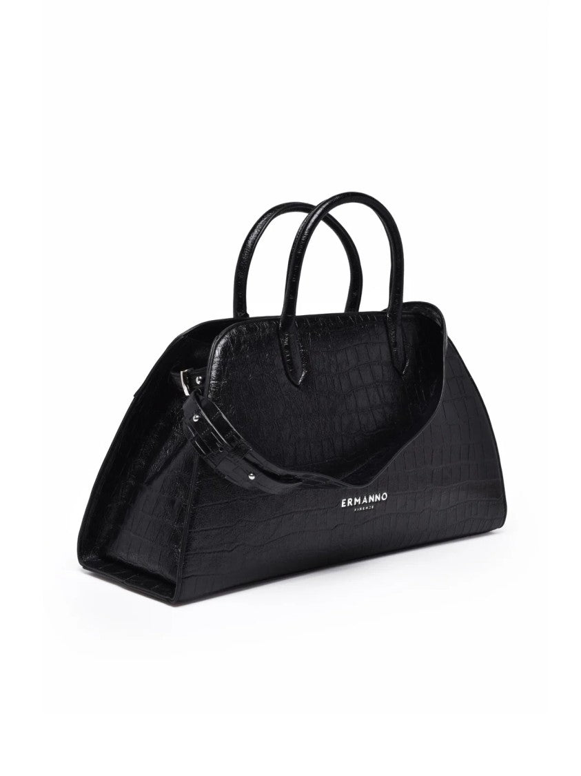 Ermanno Firenze Black Polyurethane Vienna Tote Bag