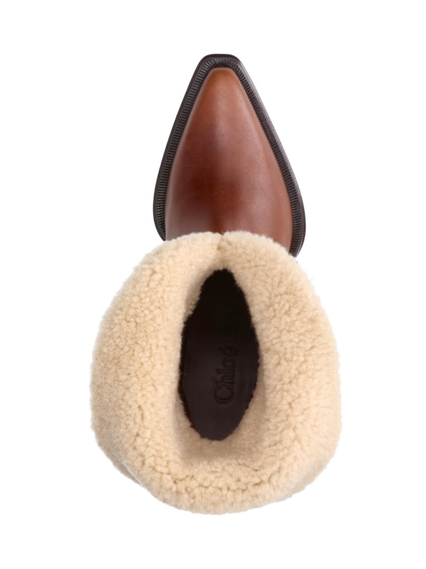 Chloé Brown Azelan Pointed Shearling Ankle Boots