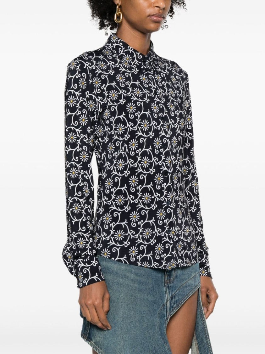 Kenzo Midnight Blue Floral Print Stretch-Jersey Top