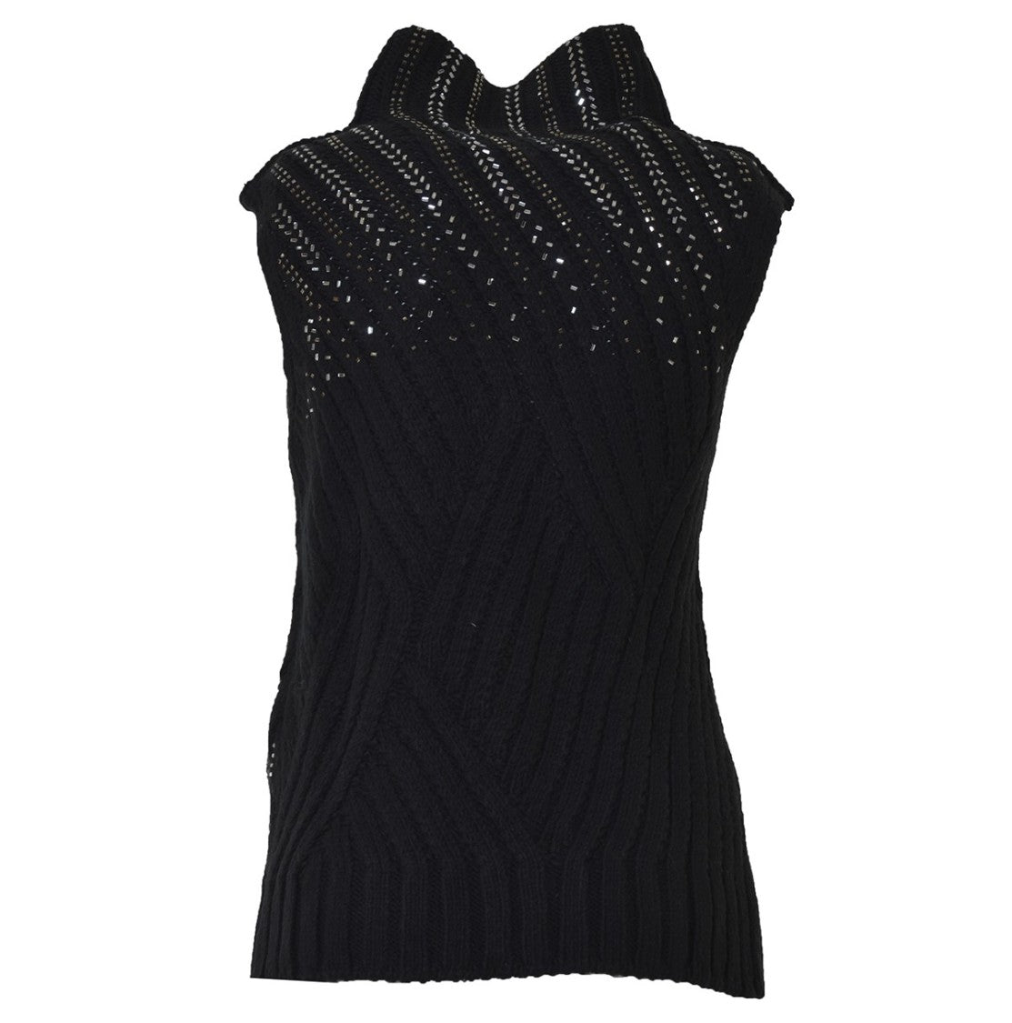 Ermanno Scervino Black Virgin Wool Vest With Crystals