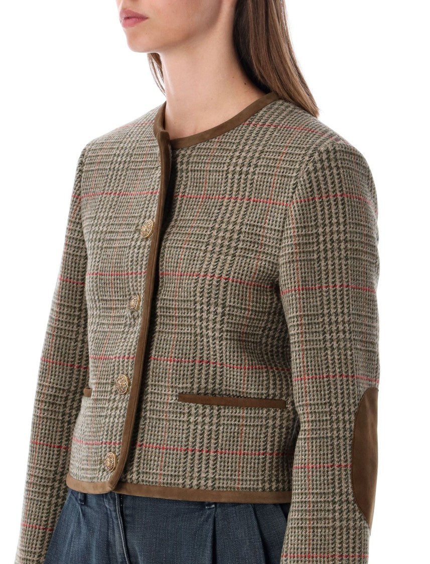 Golden Goose Boxy Check Pattern Jacket With Contrast Trim And Elbow Patches