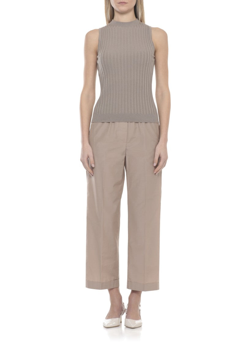 Peserico Brown Ribbed Pattern Cotton Tank Top