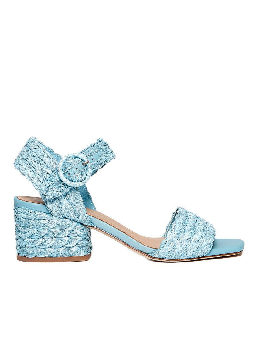 Paloma Barceló Woven Raffia Heeled Sandals With Ankle Strap