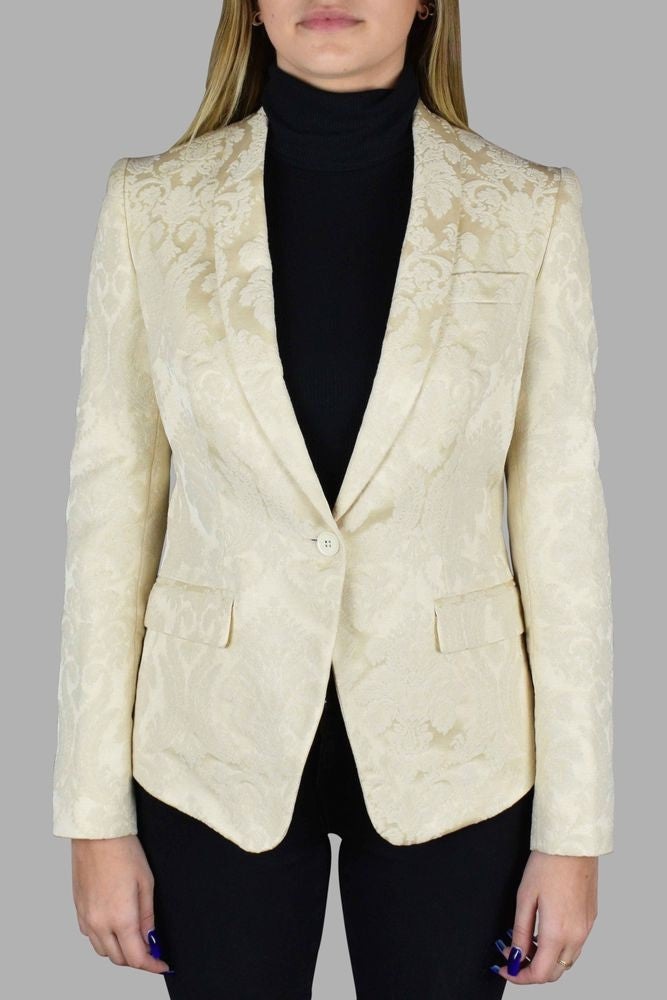 Dolce & Gabbana Intricate Embroidered Off-White Blazer With Single-Button Closure