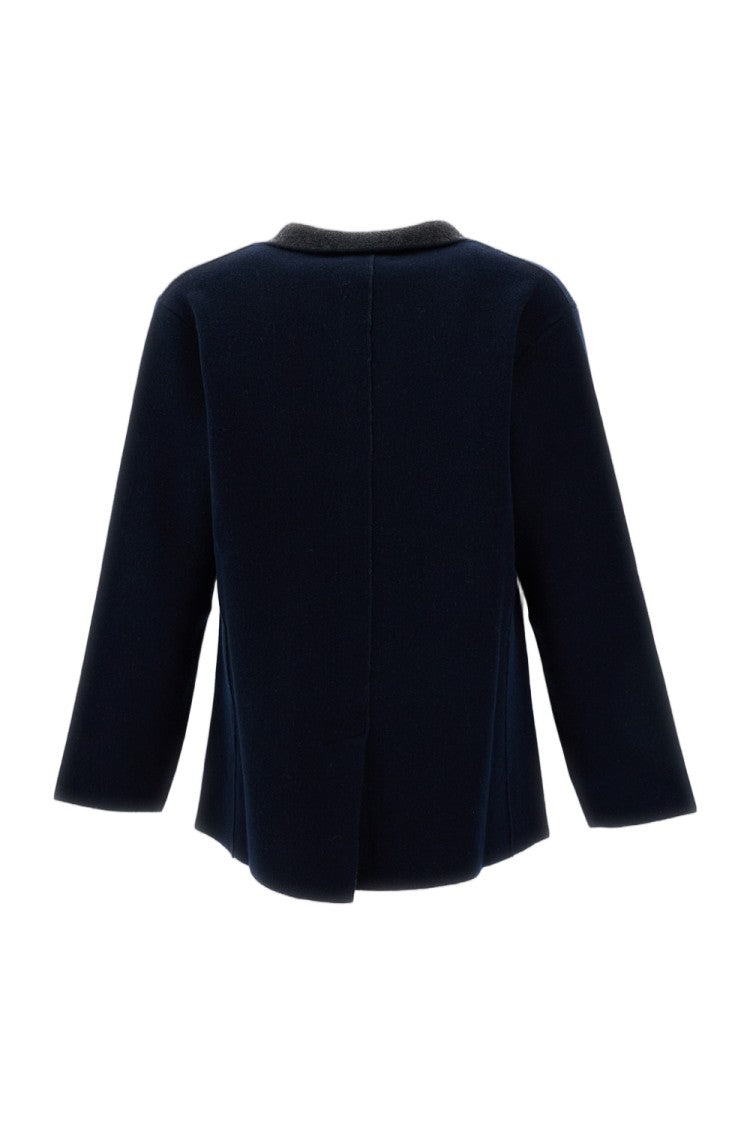 Alpe Piano Blue Convertible Collar Boiled Wool Blazer