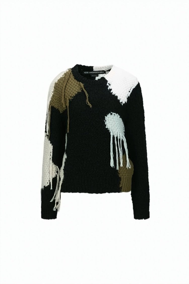 Andersson Bell Chunky Knit Cropped Sweater With Patchwork Design