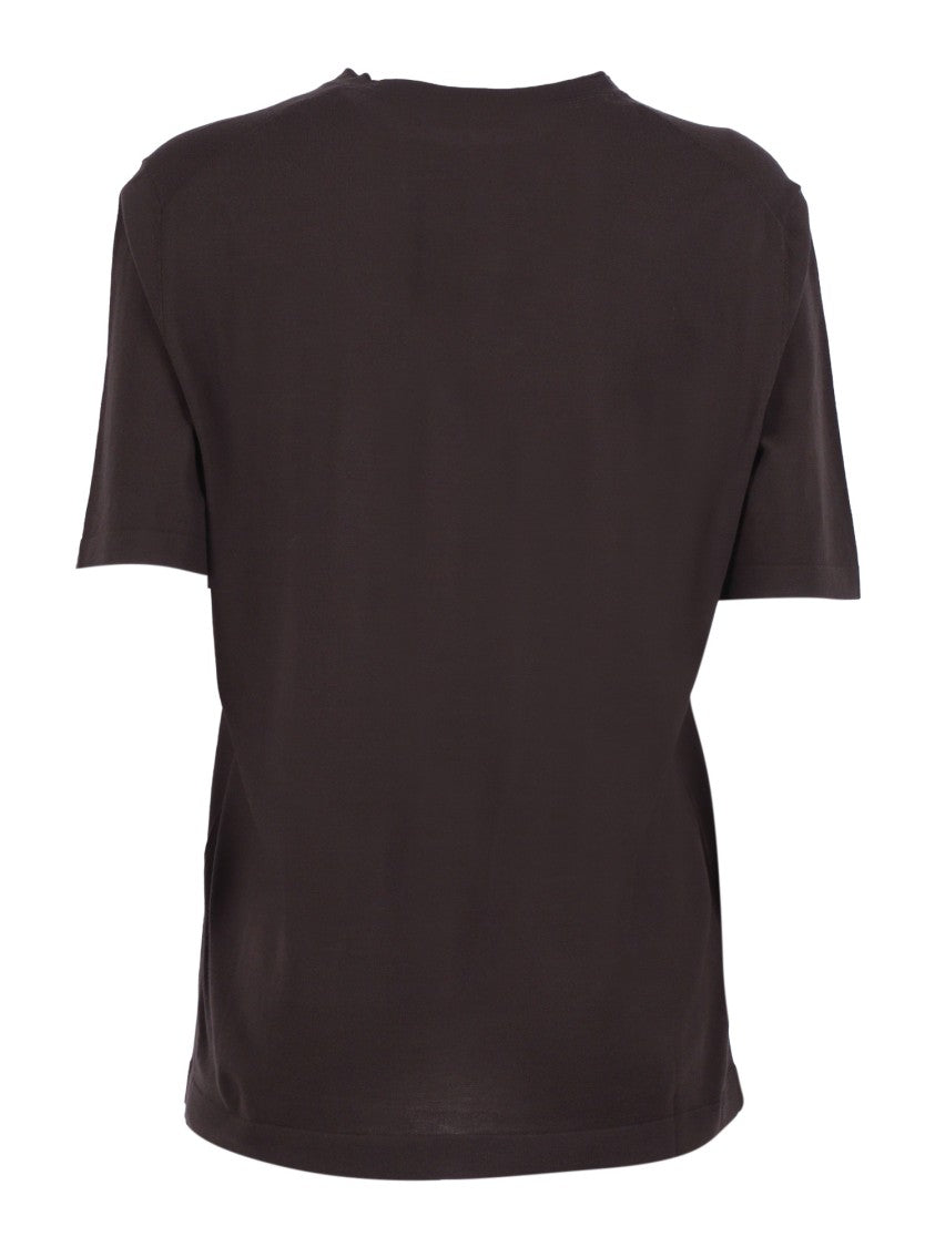 Kangra Cashmere Brown Short Sleeve Cotton T-Shirt