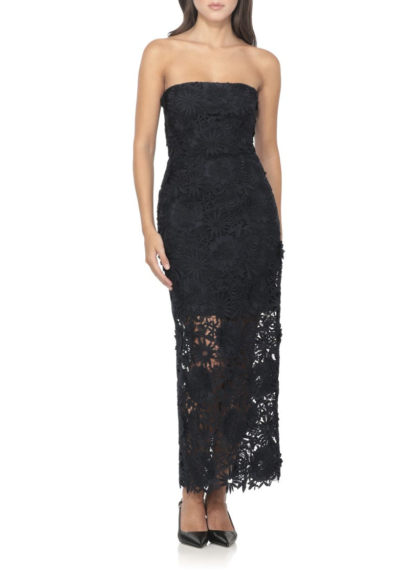 Rotate Black Lace Dress With Intricate Floral Pattern