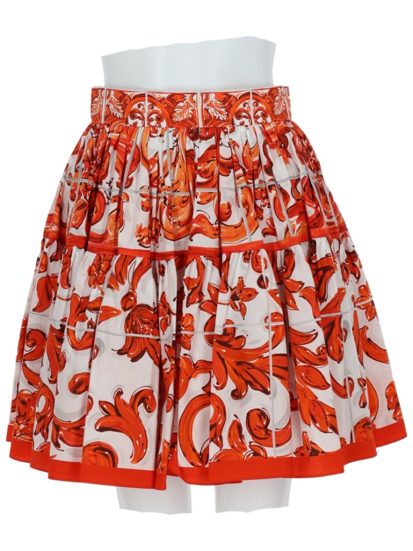 Dolce & Gabbana Voluminous Cotton Poplin Skirt With Baroque Print