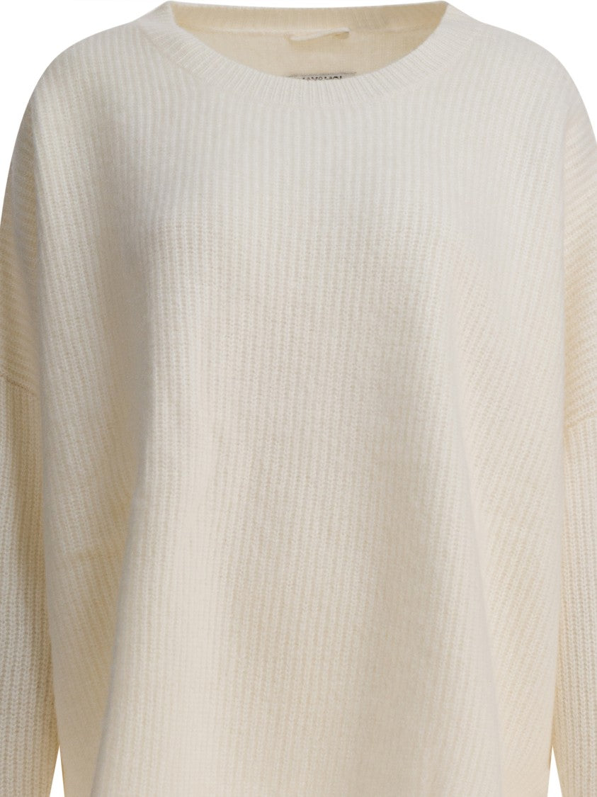 Max&Moi Relaxed White Knit Sweater With Ribbed Texture