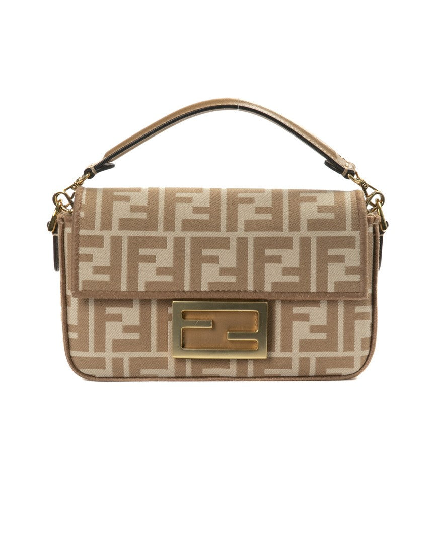 Fendi Beige Mini Ff Logomania Fabric Shoulder Bag