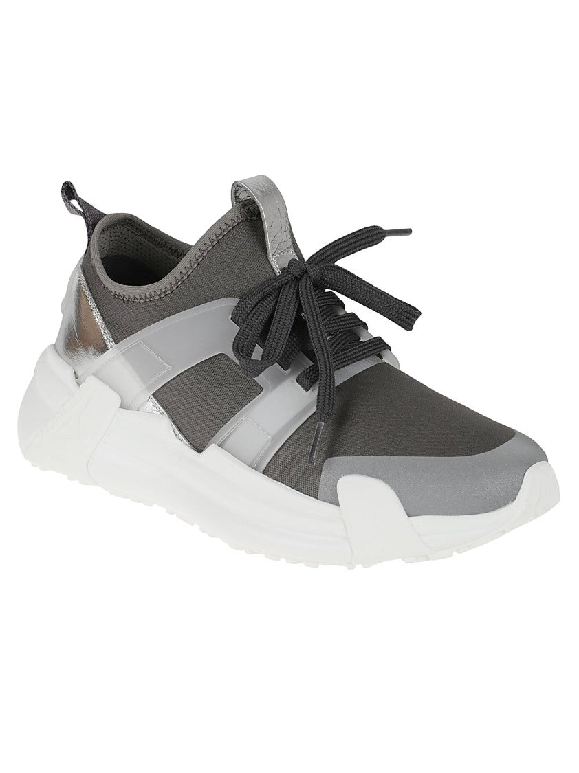 Moncler Dark Grey Sneakers With Metallic Silver Accent