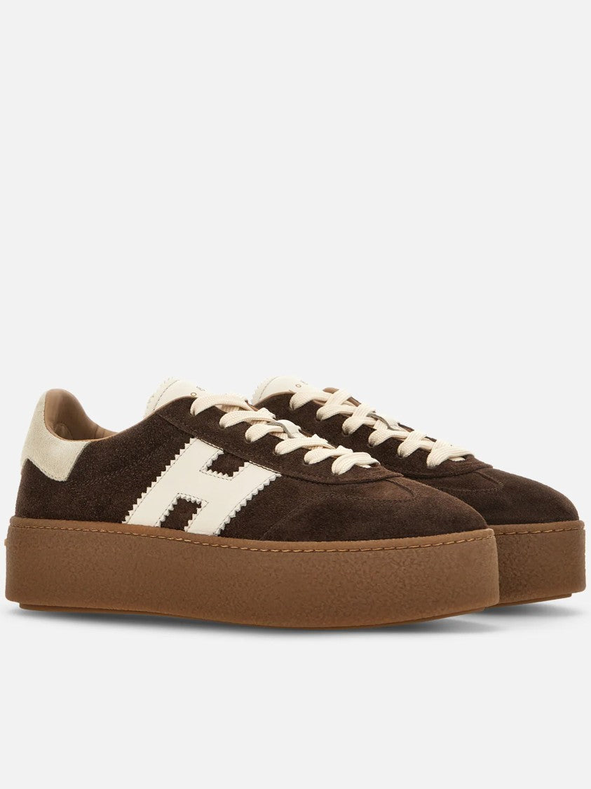 Hogan Dark Brown Suede Sneakers With Cream Accents
