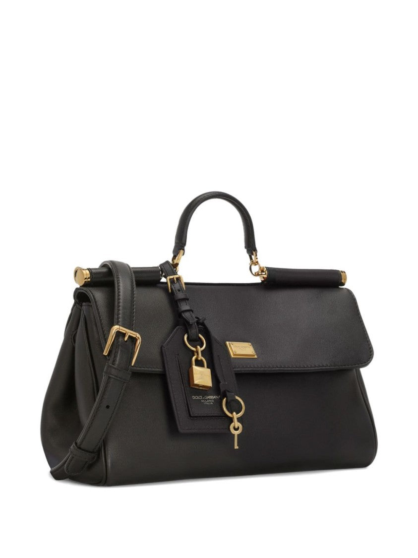 Dolce & Gabbana Black Gold-Tone Plaque Structured Shoulder Bag