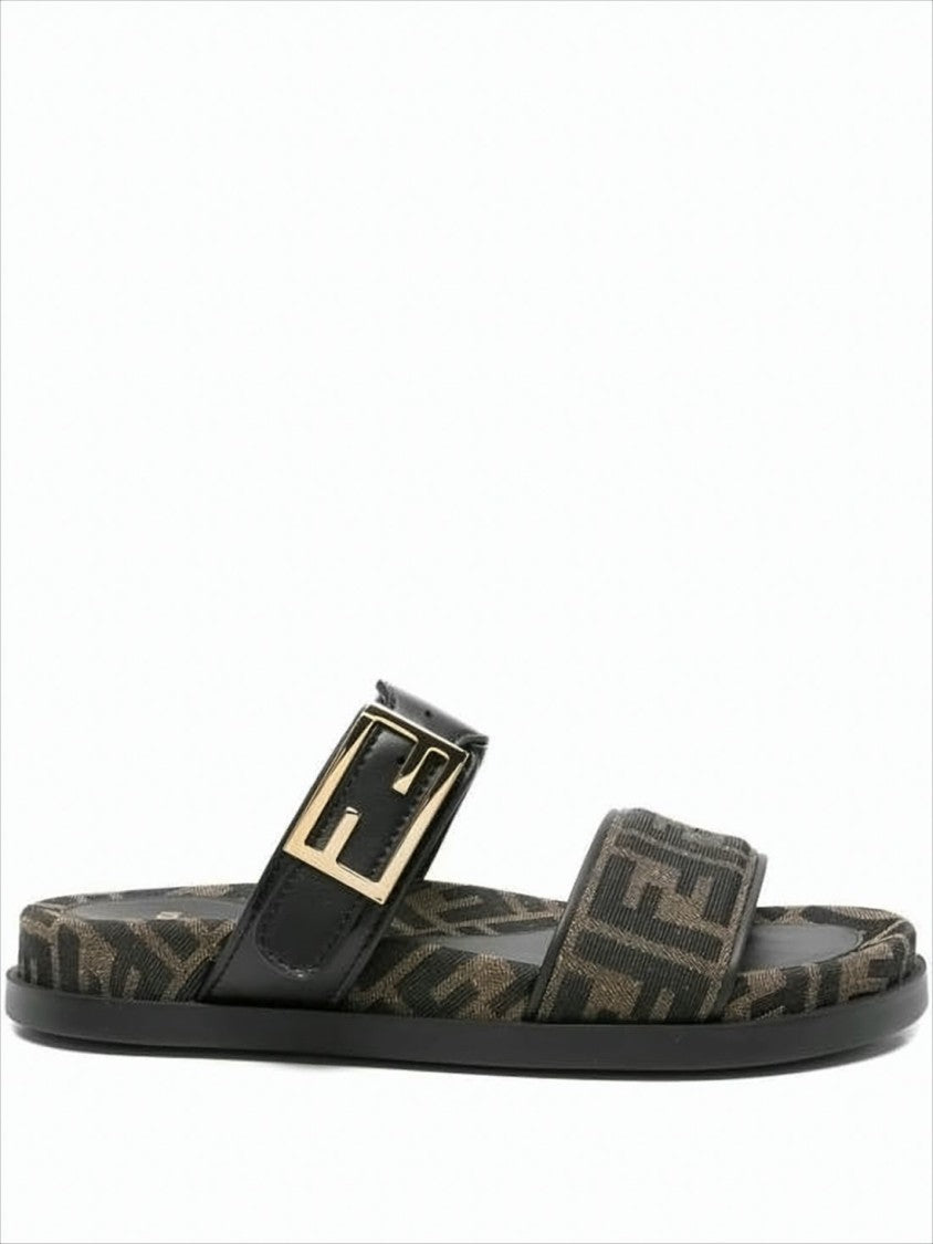 Fendi Monogram Design Calf Leather Mule Sandal
