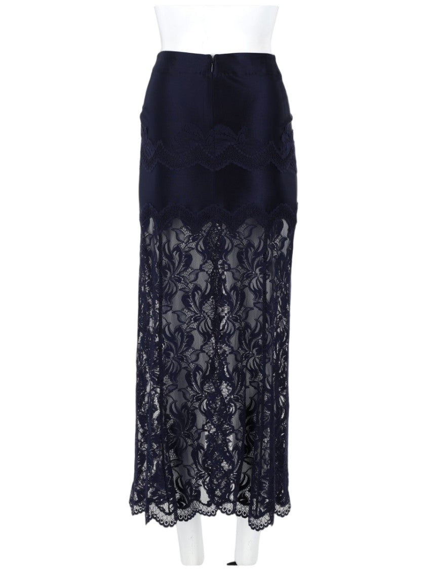 Rabanne Midi Skirt With Floral Lace Lower Section And Fitted Silhouette