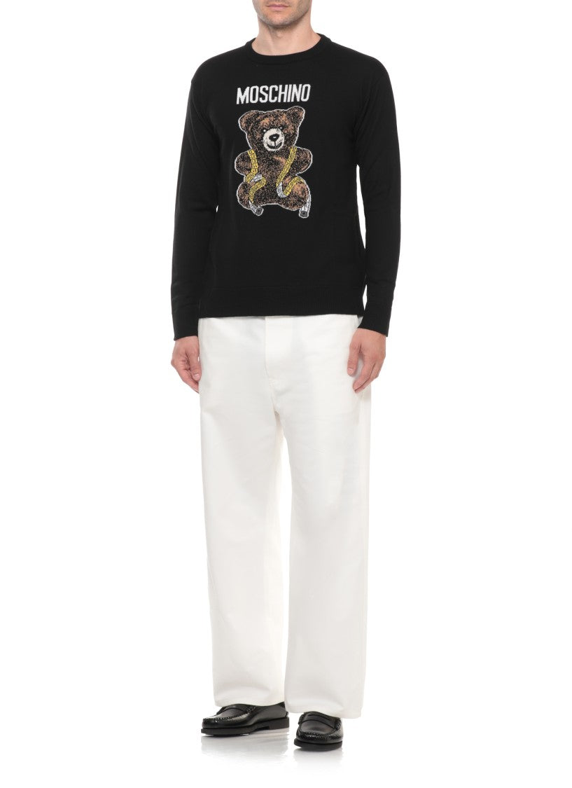 Moschino Black Teddy Bear Embroidered Wool Sweater