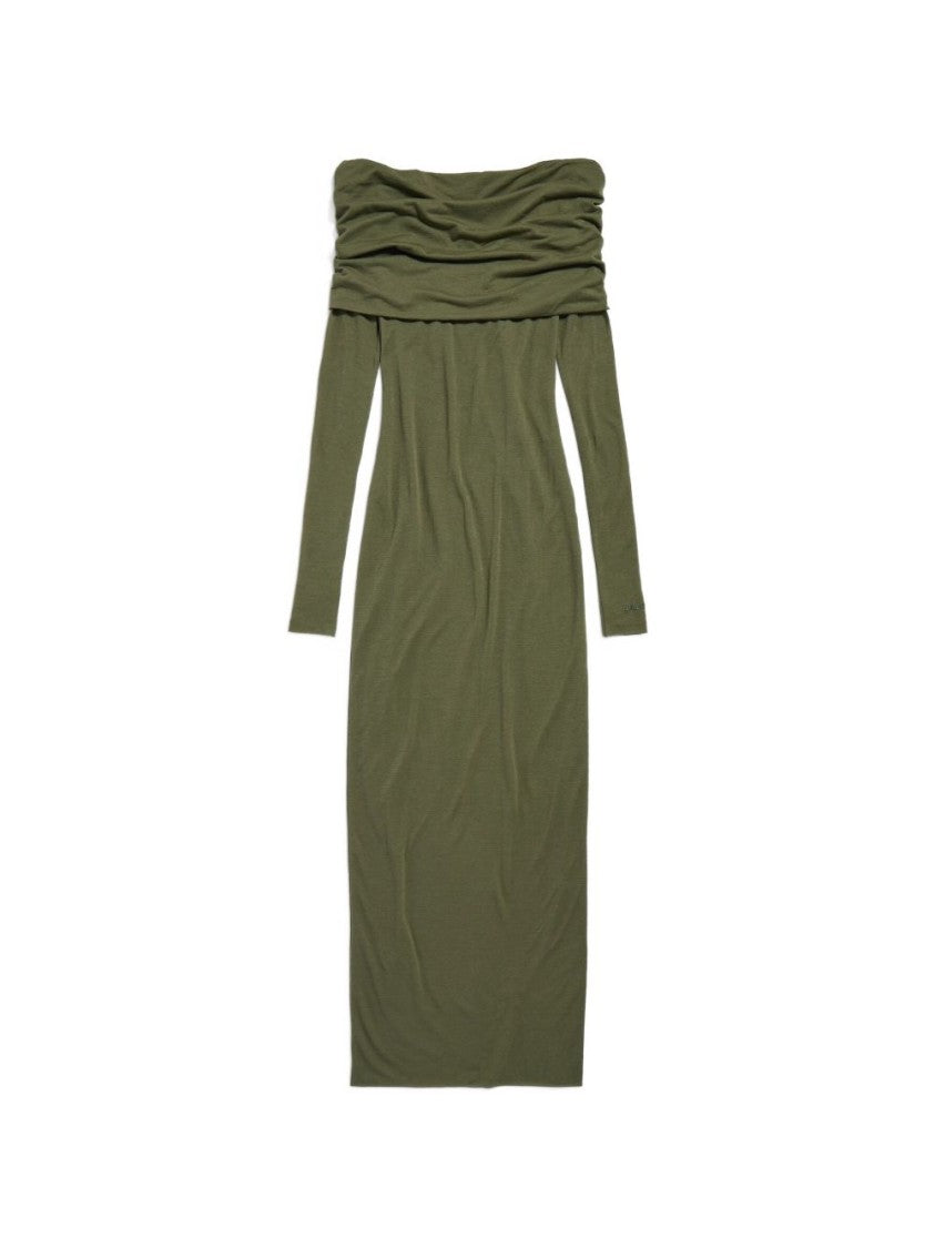 Balenciaga Long Sleeve Draped Off-Shoulder Dress