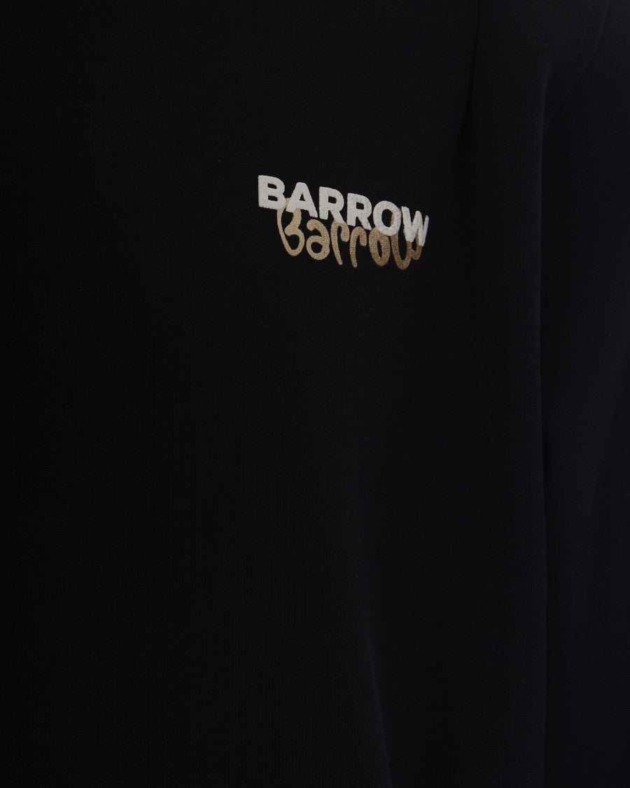Barrow Black Cotton Hoodie With Bear Graphic And Logo