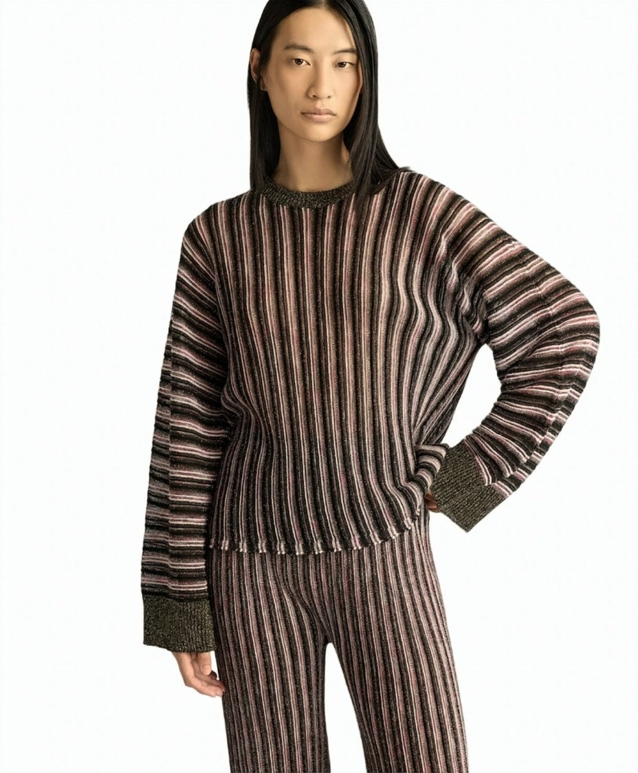 Momonì Chicory Multistripe Lurex Virgin Wool Kimono Knit Top