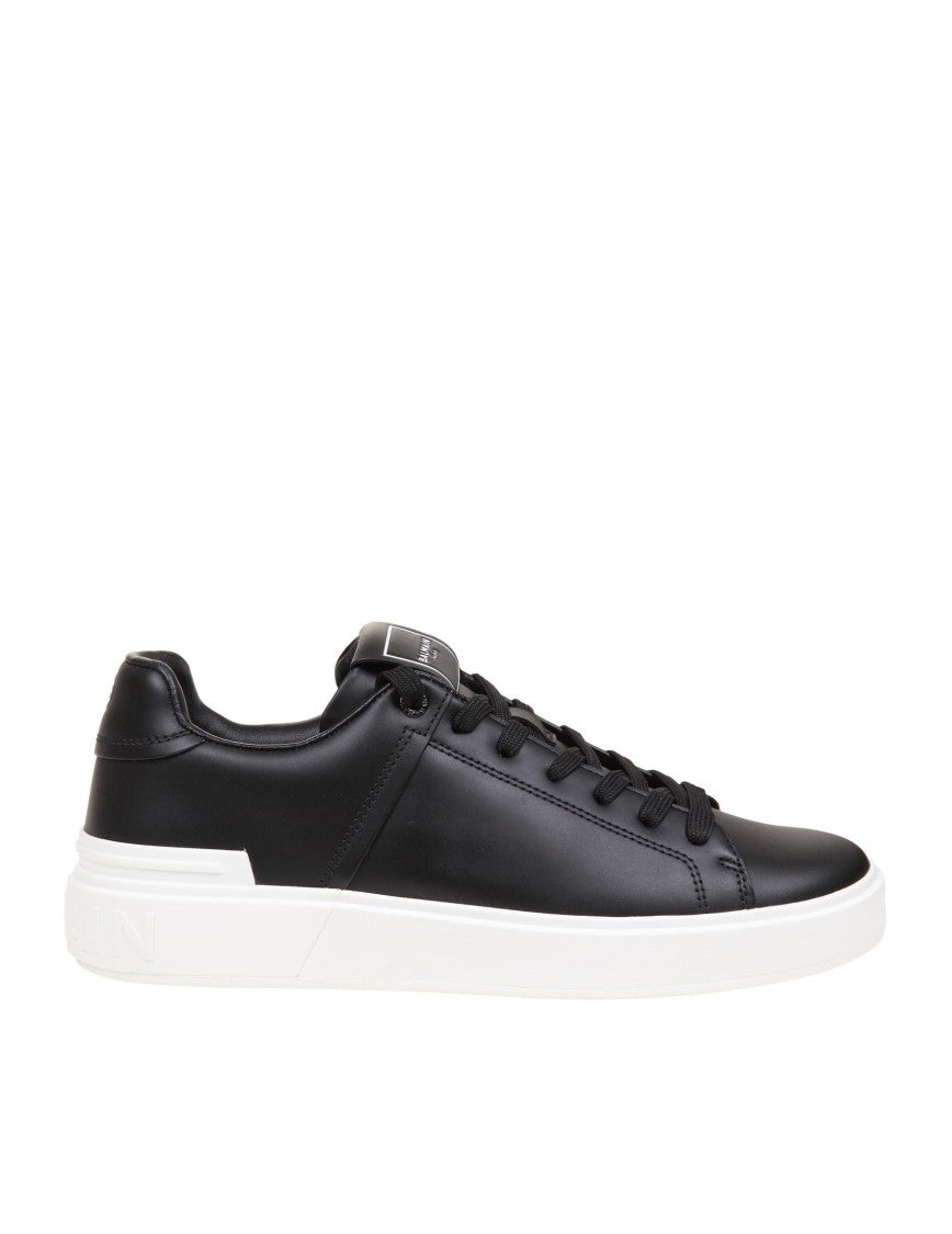 Balmain B Court Sneakers In Black Calfskin