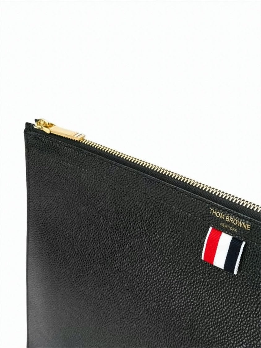 Thom Browne Rectangular Cow Leather Clutch With Gold-Tone Zipper