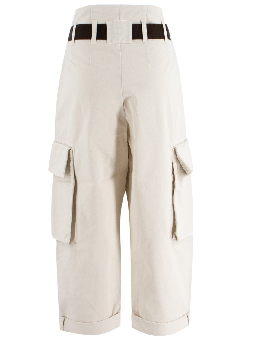 Pinko High-Waisted Milk White Cargo Trousers With Knotted Belt