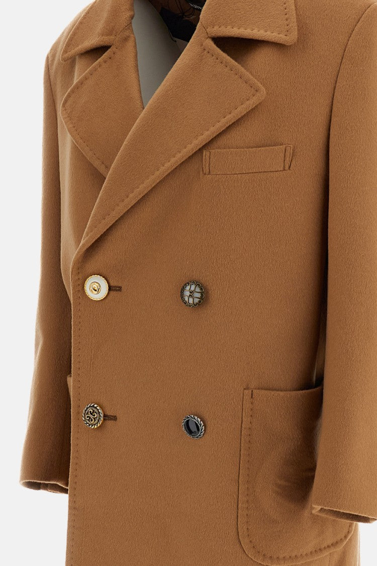 Junya Watanabe Camel Wool-Cashmere Jewel Button Double-Breasted Coat