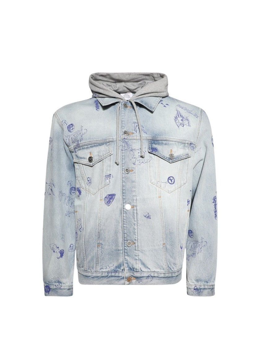 Vetements Scribbled Hooded Jacket Light Blue
